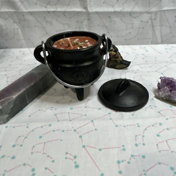 Hot Cocoa Friendship 4 oz Pentacle Cast Iron Cauldron Intention Candle