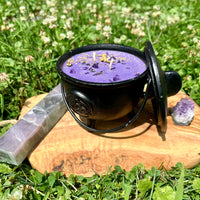 13 oz Lavender Relaxation Black Triquetra Cast Iron Cauldron Candle