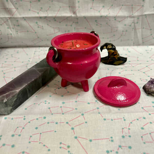 Apple Cinnamon Creativity Pink 4 oz Cast Iron Cauldron Intention Candle