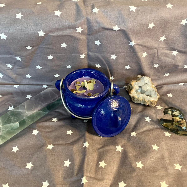 4 oz Bitches Brew Abundance Blue Cast Iron Cauldon Candle